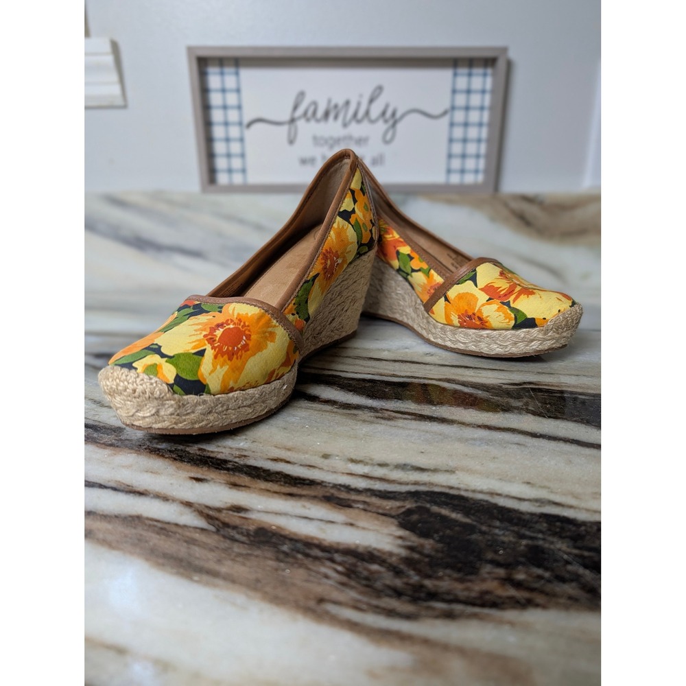Nurture Olive Floral Sunflower Espadrille Wedge Shoes Canvas Tan Leather Back 7